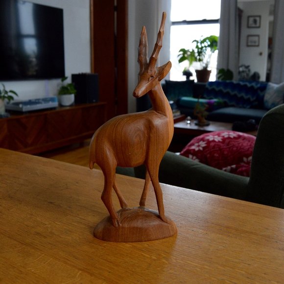Handsome Vintage MCM Retro 1970s Woodcarving Gazelle 10 inch Height 4 inch wide - Picture 1 of 5